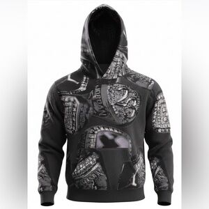 Boys Jordan Black and Gray Championship Ring Print Hoodie size Large